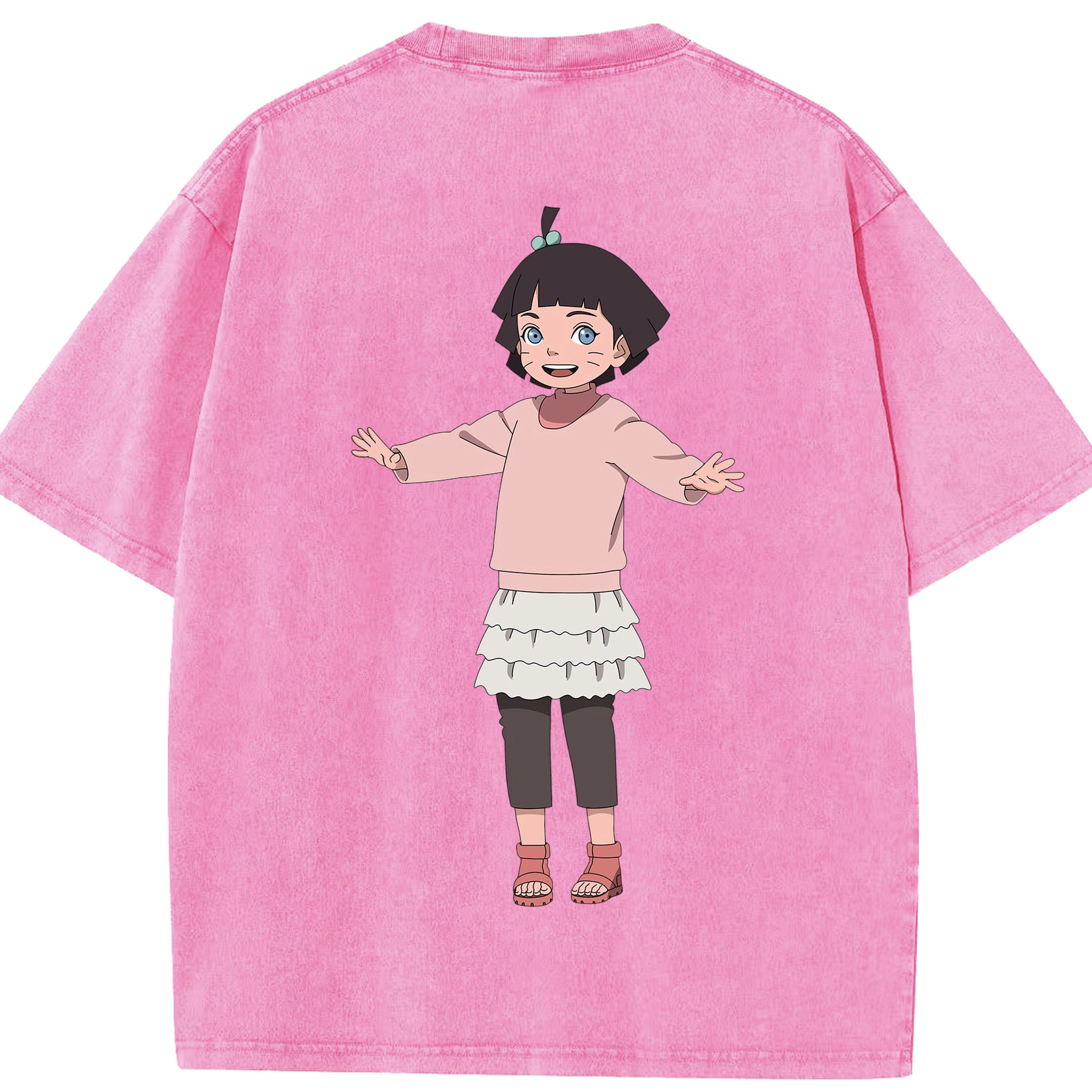 （画像用） NARUTO -ナルト- うずまき ヒマワリ Uzumaki Himawari 綿100% ヴィンテージ風 半袖Tシャツ（背面プリント）